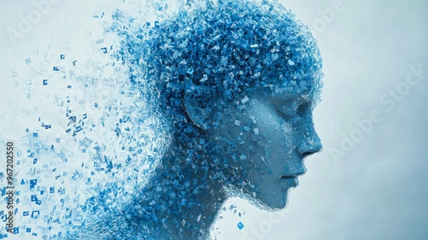 Fototapeta Abstract human figure with dissolving blue elements