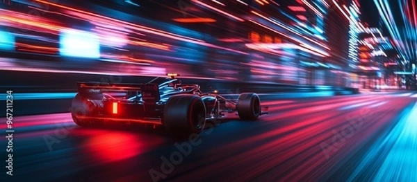 Obraz Formula 1 motorsport race car driver at high speed performance motion blur speed racing track in vibrant red colors. Generative AI