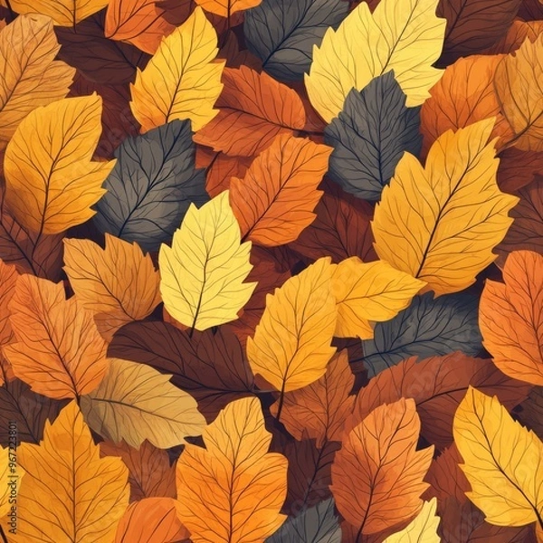 Obraz Autumn Leaves Pattern: Golden Hues and Natural Textures - Seamless Pattern
