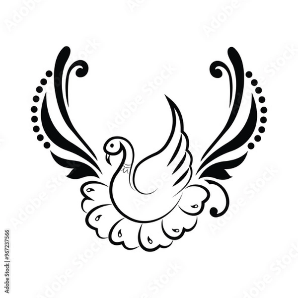 Fototapeta Vector peacock design with floral style tail feathers vector