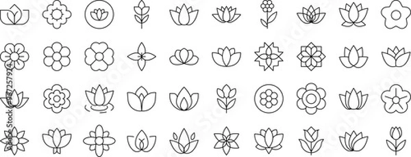 Fototapeta Beautiful Flowers Simple Isolated Line Icons Collection. Editable Stroke. Suitable for Web Sites, Books, Cards, Apps