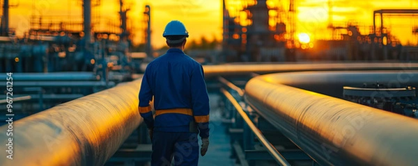 Fototapeta Oil and gas industry workers, maintenance and service in hazardous areas..