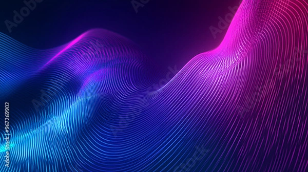Fototapeta abstract background with blue and purple wavy lines on black backdrop, perfect shape, aesthetic, colorful background with abstract shape glowing in ultraviolet spectrum, curvy neon lines, Futuristic