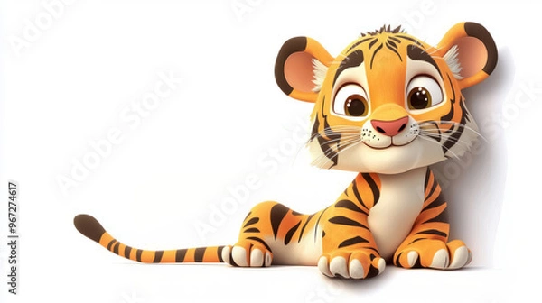 Fototapeta Cute tiger cub cartoon isolated on white background