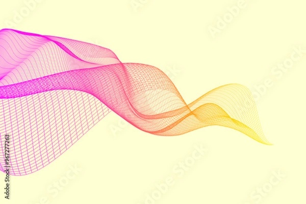 Fototapeta Bright and radiant abstract network wave flowing across the image, featuring a gradient transition from magenta to gold, perfect for a lively tech wallpaper.