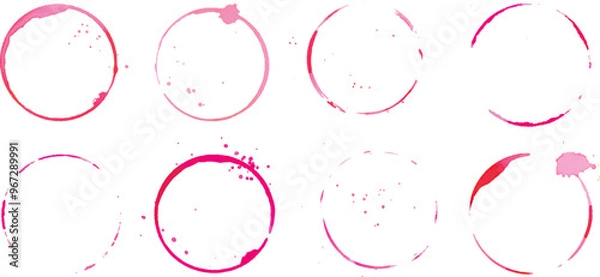 Fototapeta Wine glass traces, red stains and drops of wine, circle marks. Set of different prints for winery, classes and wine tasting design