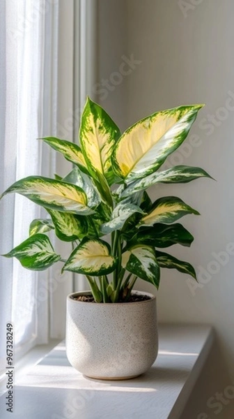 Obraz a potted dumb cane plant by the window in minimalist style of indoor plants