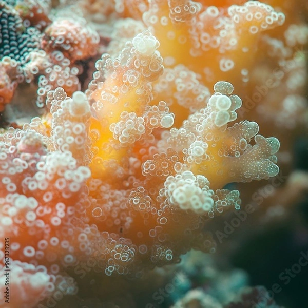 Fototapeta Close-Up of Coral Structures with Clear Water and Soft Sunlight