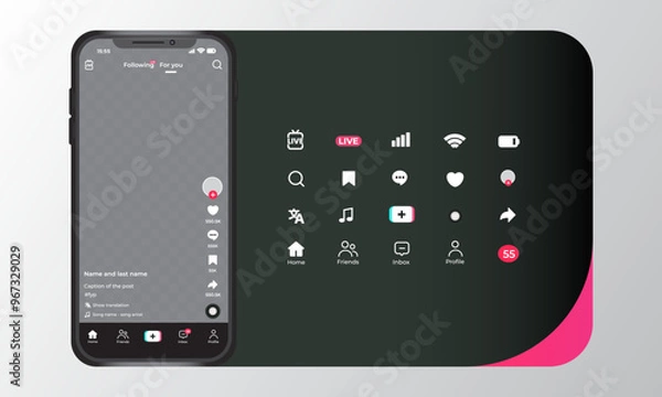 Fototapeta Social Media Interface Template Set With Smartphone