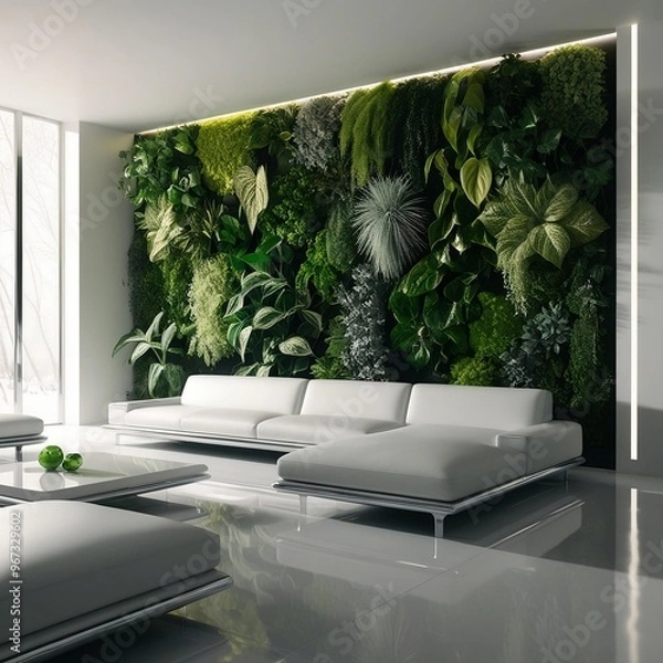 Obraz futuristic living room with vertical garden inside as a decorations,
