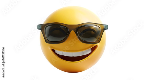 Fototapeta A 3D realistic cool emoji with sunglasses and a confident smile, isolated on white background