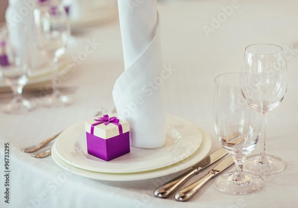 Obraz Table set for wedding or another catered event dinner.