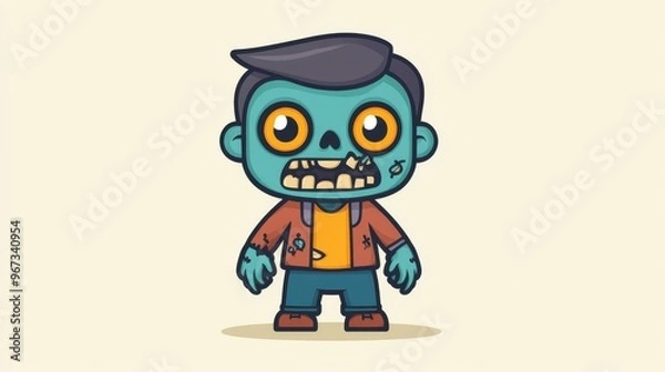 Fototapeta Vibrant flat illustration showcases a zombie with unique textures, merging playful cartoon vibes with sleek modern design.