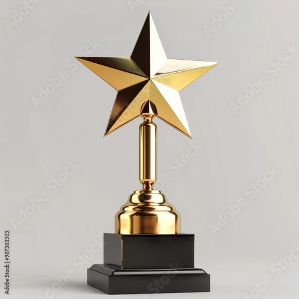 Fototapeta 3D render of a golden star trophy 