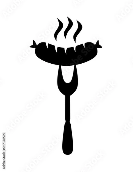 Fototapeta vector hot sausage on fork on white background. grilled sausage icon
