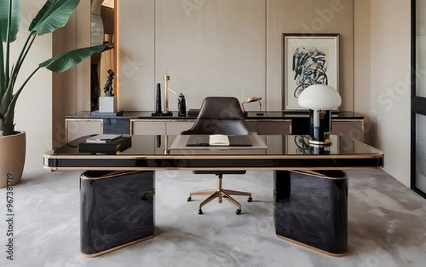 Fototapeta A photo of a luxurious modern executive office desk with a shiny finish.