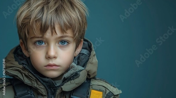 Fototapeta Young Boy with Serious Expression