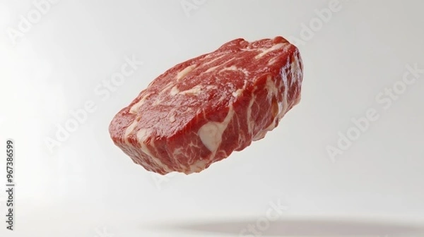 Fototapeta 34. **A 3D render of a falling beef ribeye cap, its marbled fat and juicy texture prominent against a clean white background