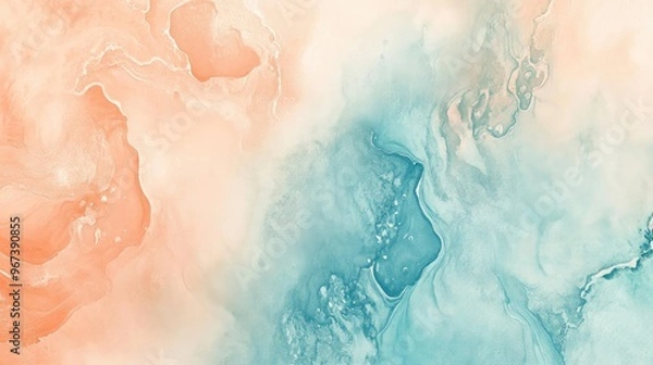 Fototapeta A serene abstract background featuring soft peach and teal hues, blending seamlessly for a calming visual effect.