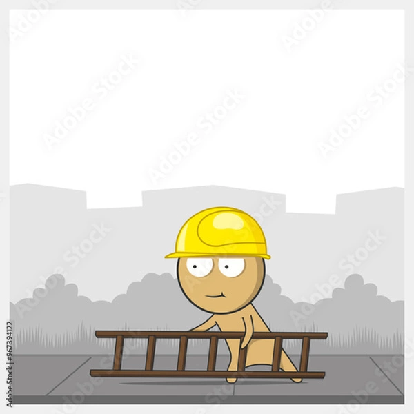 Obraz Builder with a ladder at a construction site