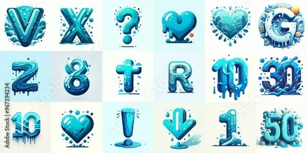 Fototapeta Azure Lettering Typeface. AI generated illustration