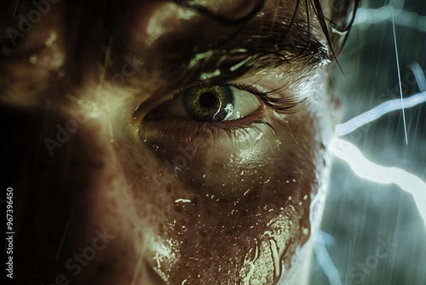 Fototapeta Extreme dangerous thunder rainstorm weather, Generative AI illustration