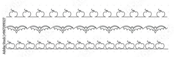 Fototapeta Halloween themed seamless borders collection, simple one line style, editable line thickness. Vector illustration