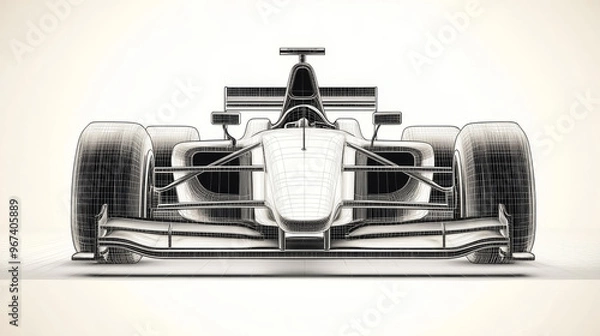 Obraz Front view outline of a Formula Race Car, engineering background.