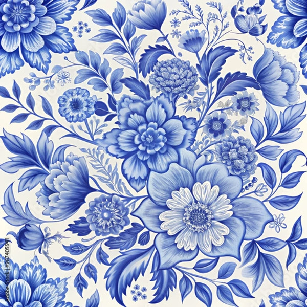 Obraz Elegant Blue Floral Pattern Design for Wallpapers and Textile Prints