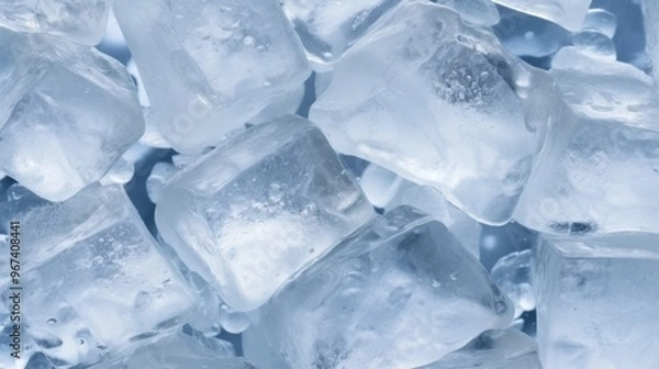 Fototapeta Crystal clear ice cubes as background, top view. Neural network ai generated art