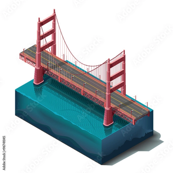 Fototapeta Vector icons set.Bridge over the river,design, unit structure. 3d concept.
