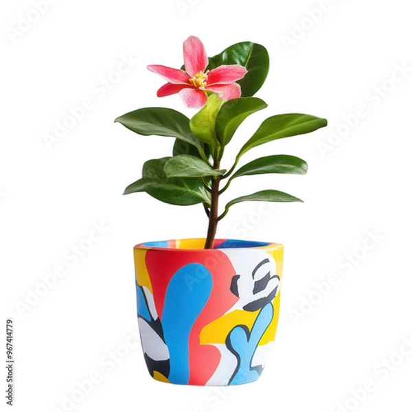 Obraz A colorful potted plant with a pink flower, showcasing artistic design.
