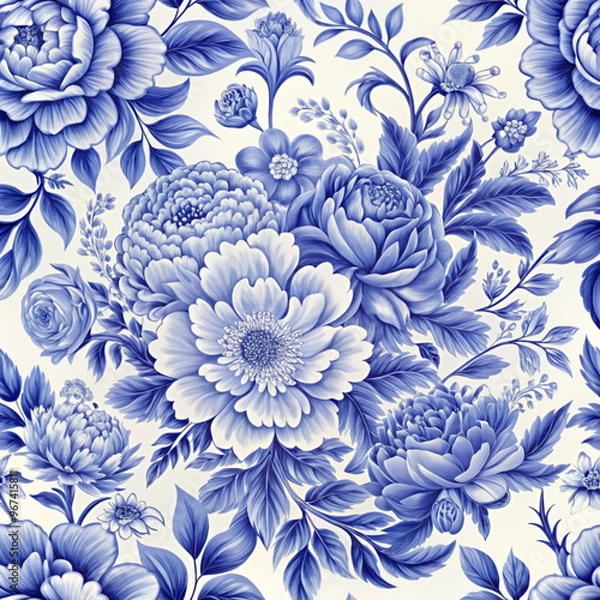 Obraz Elegant Blue Floral Pattern Design for Wallpapers and Textile Prints