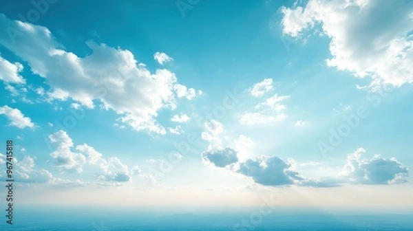Fototapeta Blue sky cloud gradient light white background. Beauty dummer clear cloudy in sunshine calm bright winter air bacground. environment day horizon skyline view spring
