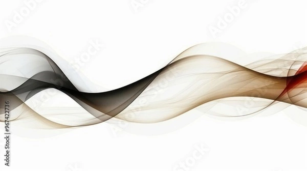 Fototapeta Abstract flowing waves in black, brown, and red against a white background.