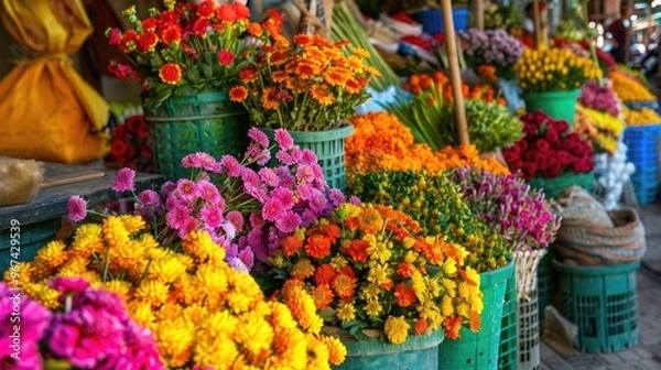 Obraz Colorful array of flowers in market