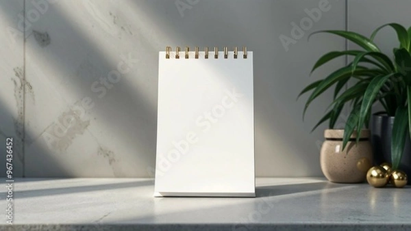Fototapeta Blank Notepad on a Minimalist Surface with Decorative Elements
