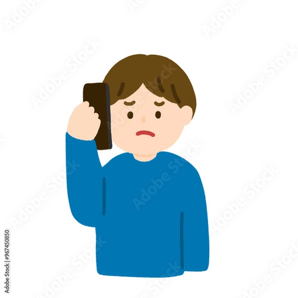 Fototapeta 電話で困っている表情の男性のイラスト
