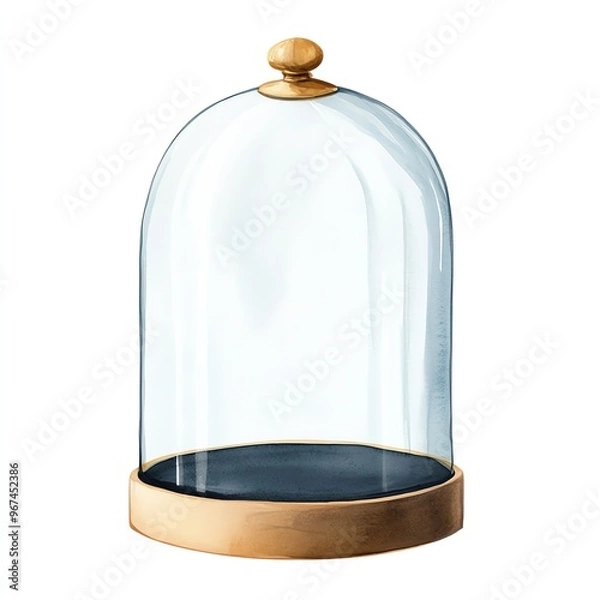Fototapeta A clear glass cloche with a wooden base, ideal for displaying collectibles or as a decorative centerpiece.