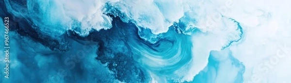 Fototapeta A vibrant abstract artwork featuring swirling blue and white colors, creating a serene and fluid visual experience.