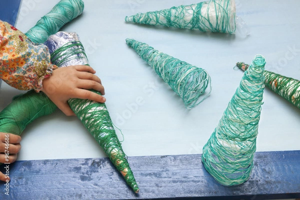 Fototapeta Xmas decorations crafts: tree