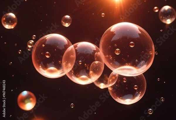 Fototapeta Bubbles floating on a black background with the words bubbles on the bottom