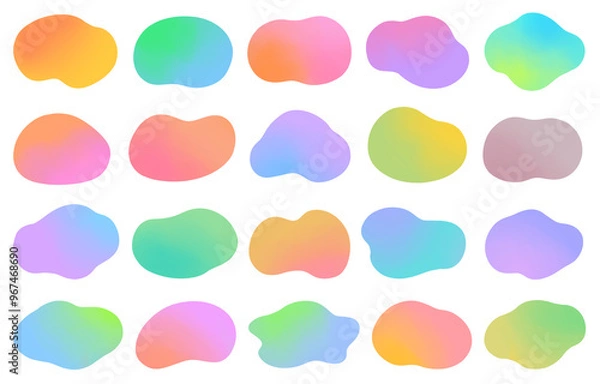 Obraz 抽象的　水彩　素材　セット　カラフル　フレーム　見出し　あしらい　吹き出し　タイトル　飾り　枠　囲み　パーツ　シール　丸　歪み　ふにゃふにゃ　流体　シェイプ　曲線　シンプル　ナチュラル　おしゃれ　ポップ　爽やか