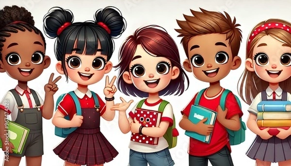 Fototapeta アメリカンアニメテイストの子供たち5人組