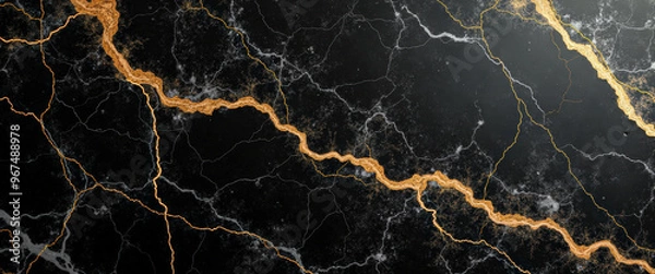 Fototapeta Black Marble with Golden Veins