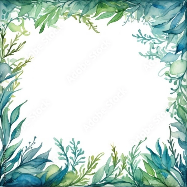 Fototapeta Aquatic Frame Background Illustration with Empty Space for Design. Serene Underwater Scene with Lush Seaweed