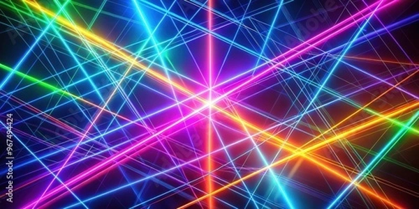 Fototapeta Abstract background with intersecting, neon colored lines , abstract, background, lines, geometric, colorful, design