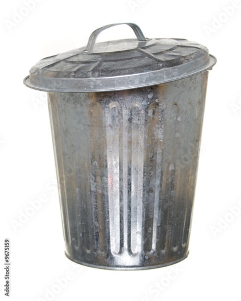 Fototapeta Trash Can, Lid Ajar Towards Front, Isolated Against White
