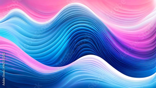 Fototapeta Digital abstract art piece featuring a fluid, wave-like design. The layout is horizontal, with smooth, flowing lines that resemble undulating mountains or waves