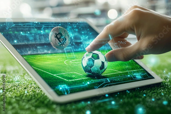 Fototapeta ouching the Future: AI-Driven Sports Technology with Crypto and Virtual Reality on Display